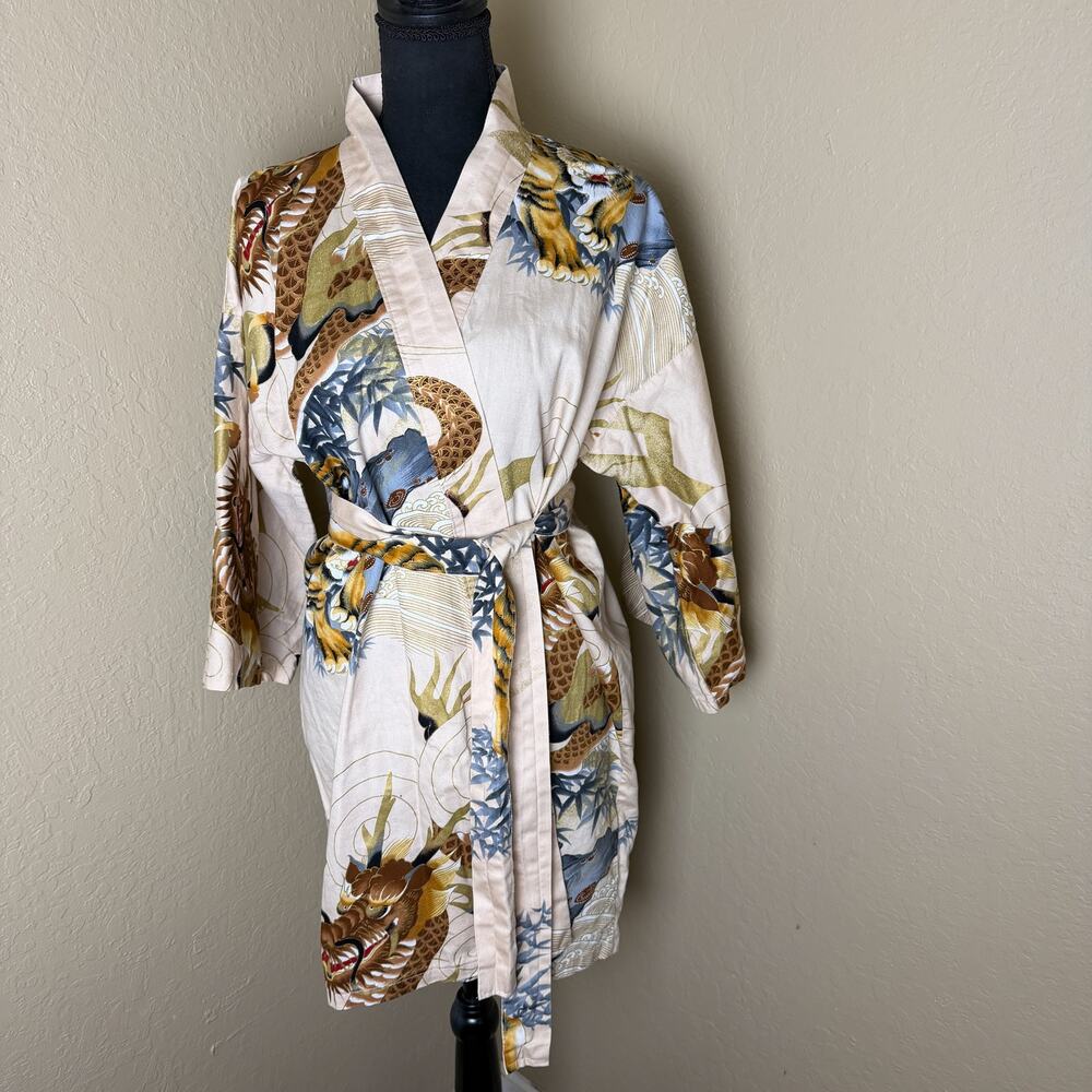Juguemm Japanese Kimono Robe Dragon Tiger 100% Cotton Made in Japan Belted